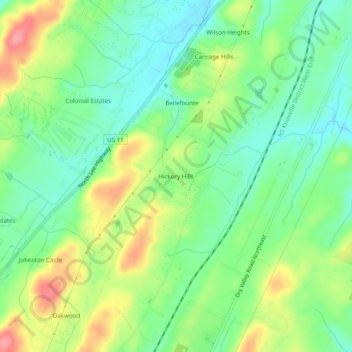 Mappa topografica Hickory Hills, altitudine, rilievo