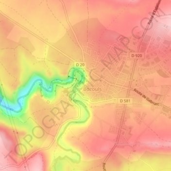 Mappa topografica Trou de Bozouls, altitudine, rilievo