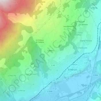 Mappa topografica Caléyère, altitudine, rilievo