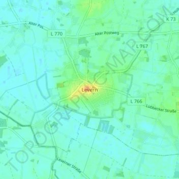 Mappa topografica Levern, altitudine, rilievo