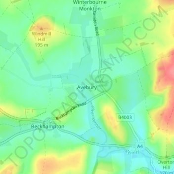 Mappa topografica Avebury, altitudine, rilievo
