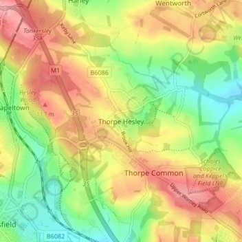 Mappa topografica Thorpe Hesley, altitudine, rilievo