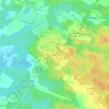 Mappa topografica Lartigue, altitudine, rilievo