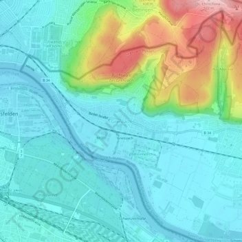 Mappa topografica Grenzach, altitudine, rilievo
