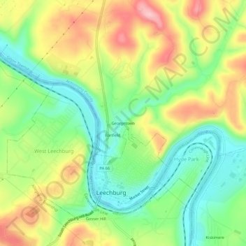 Mappa topografica Georgetown, altitudine, rilievo