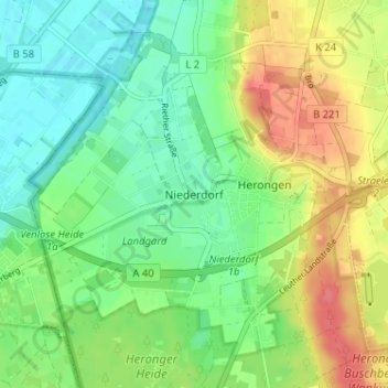Mappa topografica Niederdorf, altitudine, rilievo