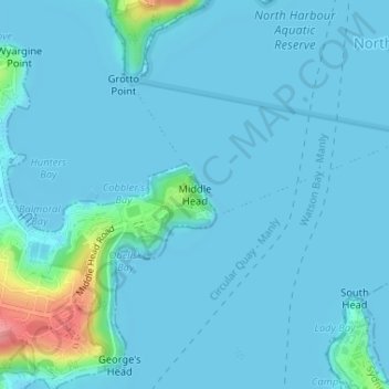 Mappa topografica Middle Head, altitudine, rilievo