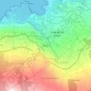 Mappa topografica Boquín, altitudine, rilievo