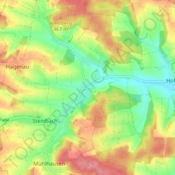 Mappa topografica Süßkofen, altitudine, rilievo