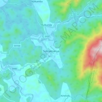 Mappa topografica Subramanya, altitudine, rilievo