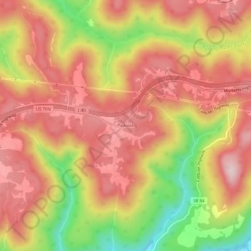 Mappa topografica Pinhook, altitudine, rilievo
