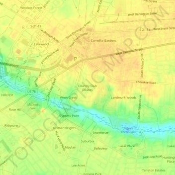 Mappa topografica Country Club Estates, altitudine, rilievo