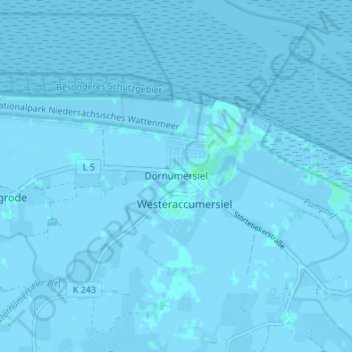 Mappa topografica Dornumersiel, altitudine, rilievo