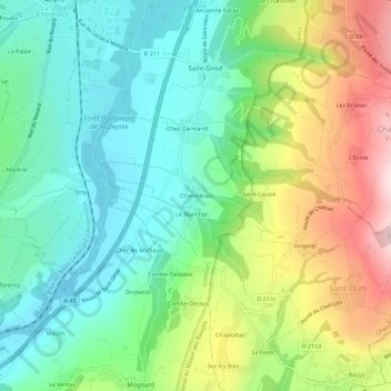 Mappa topografica Chambéraz, altitudine, rilievo