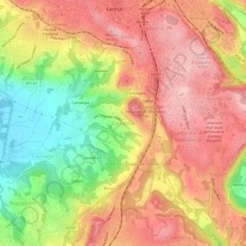 Mappa topografica Cartabbia, altitudine, rilievo