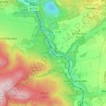 Mappa topografica Binolen, altitudine, rilievo