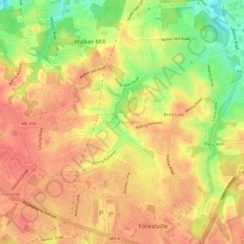 Mappa topografica District Heights, altitudine, rilievo