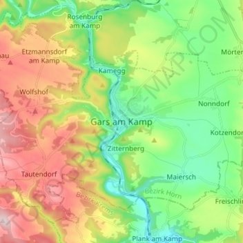 Mappa topografica Gars am Kamp, altitudine, rilievo