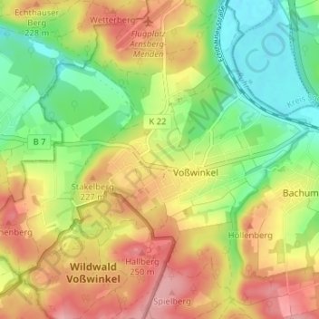 Mappa topografica Voßwinkeler Heide, altitudine, rilievo