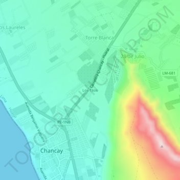 Mappa topografica Los Tilos, altitudine, rilievo