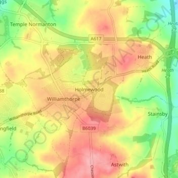 Mappa topografica Holmewood, altitudine, rilievo