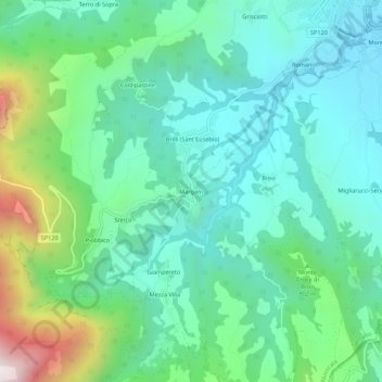 Mappa topografica Margani, altitudine, rilievo