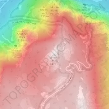 Mappa topografica Sentinel Dome, altitudine, rilievo