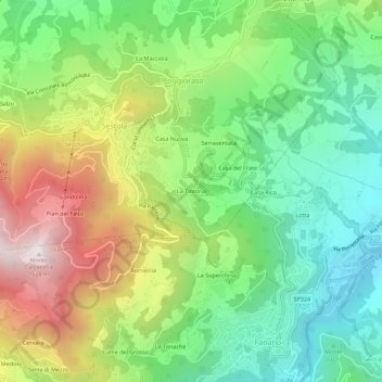 Mappa topografica La Tintoria, altitudine, rilievo