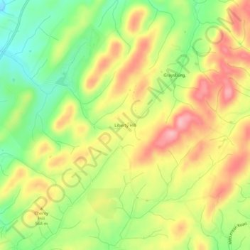 Mappa topografica Liberty Hill, altitudine, rilievo