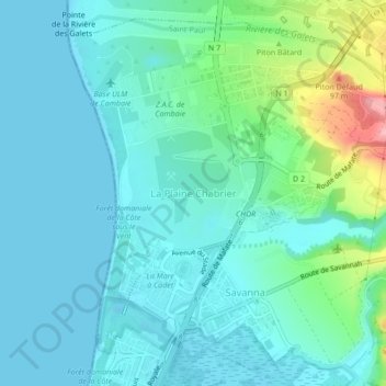 Mappa topografica La Plaine Chabrier, altitudine, rilievo
