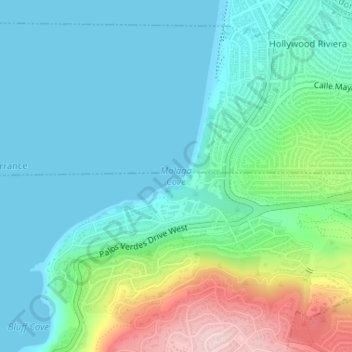 Mappa topografica Malaga Cove, altitudine, rilievo