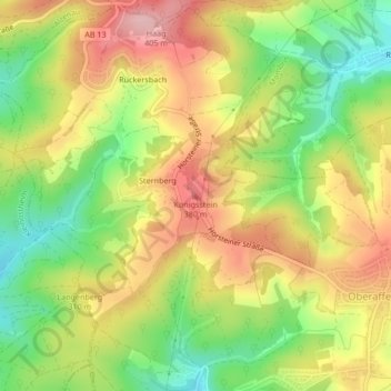 Mappa topografica Königsstein, altitudine, rilievo