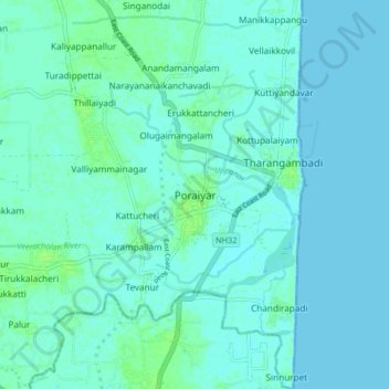 Mappa topografica Poraiyar, altitudine, rilievo