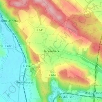 Mappa topografica Heckenbeck, altitudine, rilievo
