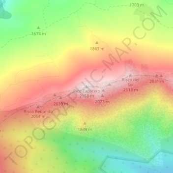 Mappa topografica Pico Zapatero, altitudine, rilievo