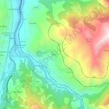 Mappa topografica Malveo, altitudine, rilievo