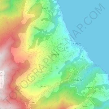 Mappa topografica Ζαγορά, altitudine, rilievo