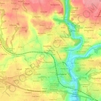 Mappa topografica Kerfontaine, altitudine, rilievo
