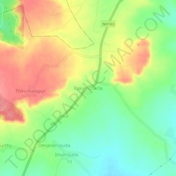 Mappa topografica Rakamcherla, altitudine, rilievo
