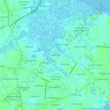 Mappa topografica Clarks Point, altitudine, rilievo