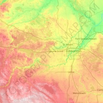 Mappa topografica Stony Plain (town), altitudine, rilievo