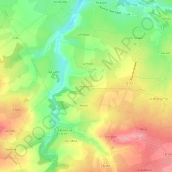 Mappa topografica Aubusson, altitudine, rilievo