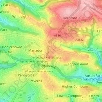 Mappa topografica Crownhill, altitudine, rilievo
