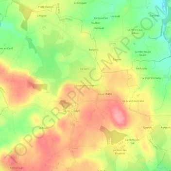 Mappa topografica Convenant Penvern, altitudine, rilievo