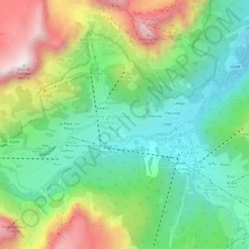 Mappa topografica Sorá, altitudine, rilievo