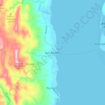 Mappa topografica San Andres, altitudine, rilievo