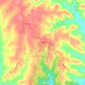Mappa topografica Oldfield, altitudine, rilievo