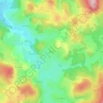 Mappa topografica Savault, altitudine, rilievo