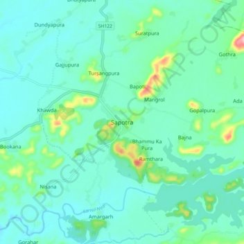 Mappa topografica Sapotra, altitudine, rilievo