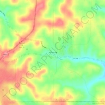 Mappa topografica Owensburg, altitudine, rilievo